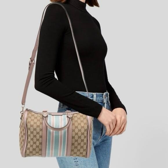 Gucci  GG Monogram Vintage Web Medium Boston Pink Blue - Picture 7 of 12